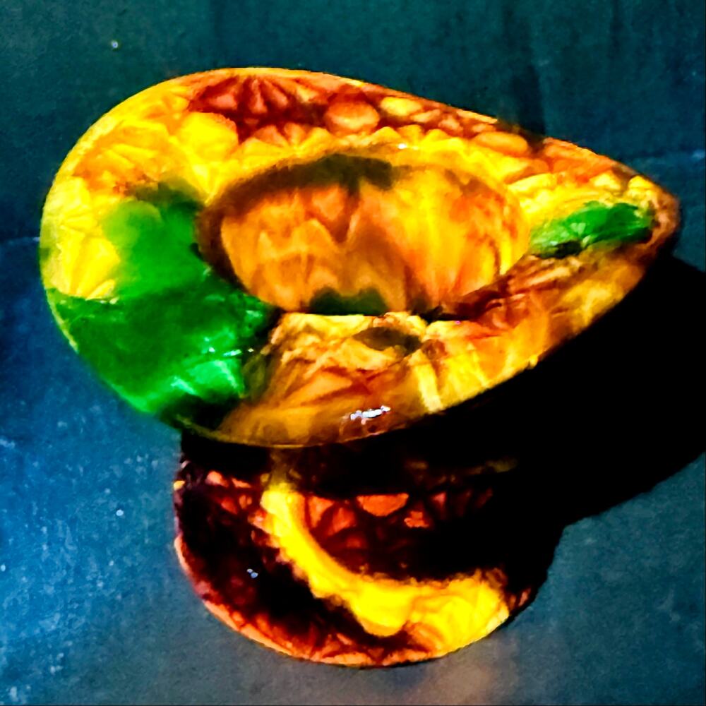 Boyd Glass Daisy Button Hat Toothpick Holder UV GLOWS OOAK Autumn Harvest